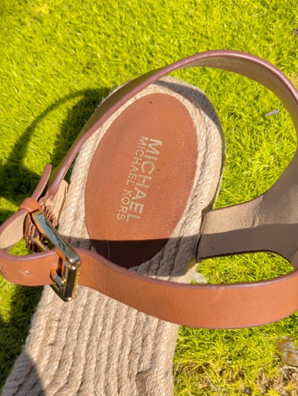 Michael Kors Tan Leather Espadrille Flat Summer Sandals - Picture 5 of 12